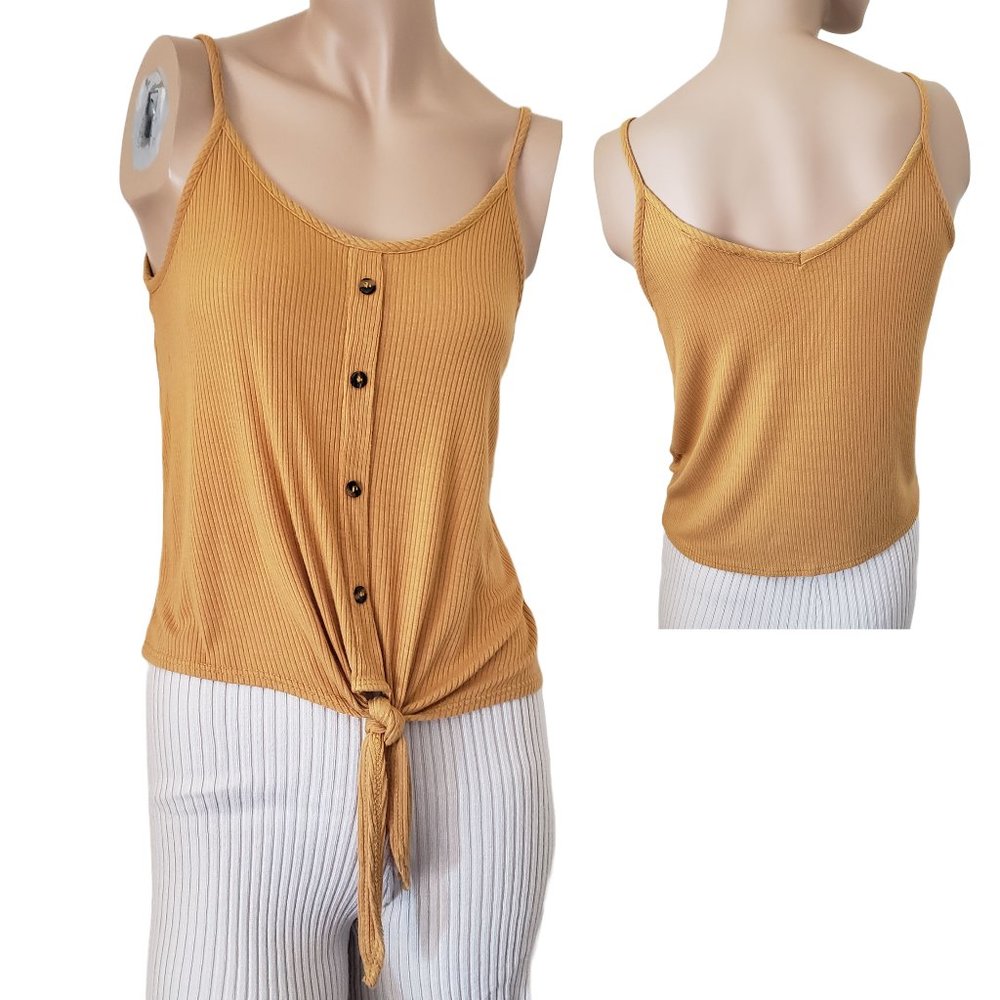 Mady & Nell Ribbed Tie Front Camisole Tank Top SZ S Mustard Yellow